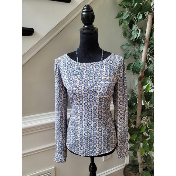Loft Geometric Print Blouse Women's Size XS Multicolor Long Sleeve Polyester Top - Picture 1 of 11